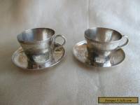 PAIR ANTIQUE GERMAN? 800 SILVER MINIATURE CUPS & SAUCERS MYTHICAL BEASTS ON THEM