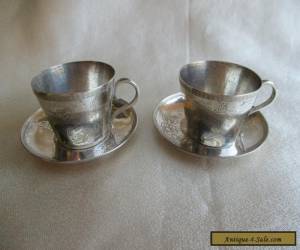 Item PAIR ANTIQUE GERMAN? 800 SILVER MINIATURE CUPS & SAUCERS MYTHICAL BEASTS ON THEM for Sale