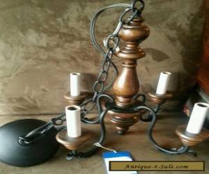  VINTAGE WOOD AND BLACK IRON METAL CHANDELIER  for Sale