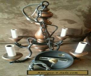 Item  VINTAGE WOOD AND BLACK IRON METAL CHANDELIER  for Sale