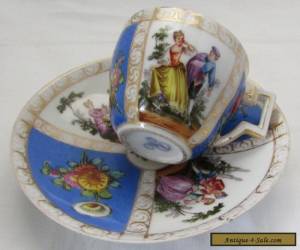 Antique Vintage Small Cup Saucer Signed AR In Blue Augustus Rex? for Sale