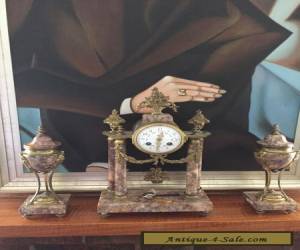 French Louis Xvi Marble Clock Set Garnitures Pendule Cassolettes urns violette for Sale