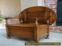 Antique English Carved Tiger Oak Monk's Bench Chair Chest Table Jacobean 