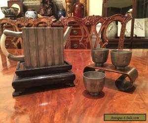 An Antique Chinese Pewter Teapot and Three Cups, Marked.  for Sale