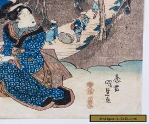 Item Utagawa Kunisada (1786-1865) Antique Japanese Woodblock - "View of Nissaka" for Sale