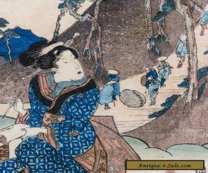 Item Utagawa Kunisada (1786-1865) Antique Japanese Woodblock - "View of Nissaka" for Sale