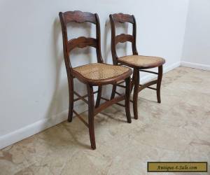 Item Pair Antique Victorian Carved Faux Grain Painted Cain Bottom side Desk Chairs for Sale