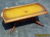 Antique Vintage Mersman Leather Top Coffee Table with Gold Trim 