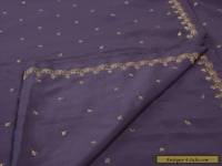 Antique Vintage Indian Saree Art Silk Hand Embroidery Purple Craft Fabric Sari 