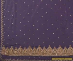 Item Antique Vintage Indian Saree Art Silk Hand Embroidery Purple Craft Fabric Sari  for Sale