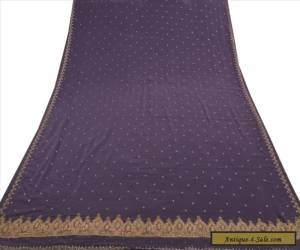 Item Antique Vintage Indian Saree Art Silk Hand Embroidery Purple Craft Fabric Sari  for Sale