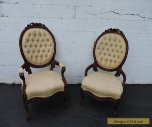 Item Pair of Victorian Carved Living Room His and Hers Side Chairs 6986 for Sale