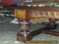 English Refectory Table Solid Oak Carved Jacobean Style 102" L.