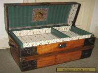 ANTIQUE STEAMER TRUNK VINTAGE VICTORIAN RUSTIC WOODEN FLAT TOP CHEST C1890