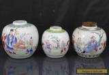 Three Antique Chinese 19th C Famille Rose Scholars Tea Caddys / Jars - Signed for Sale