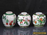 Three Antique Chinese 19th C Famille Verte Tea Caddys / Jars - Signed