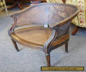 Vintage French Bergere Louis Xv Style Mahogany Caned Barrel Chair Acanthus Seat for Sale