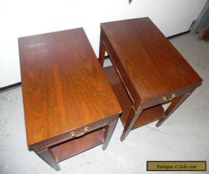 Item Pair Vintage "Mersman" Mahogany Bed Side End Accent Table Drawer Shelf for Sale