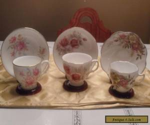 Item Three English bone china teacups and saucers - subtle pinks & beiges for Sale