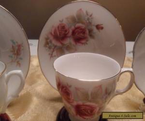 Item Three English bone china teacups and saucers - subtle pinks & beiges for Sale