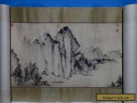 Very Long Old Chinese Scroll Hand Painting Landscape Handwriting Marks WJ132