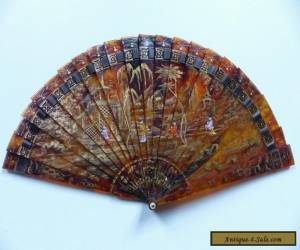 Item SUPERB & RARE 19th CENTURY CHINESE CANTONESE TORTOI. GILDED PAINTED FAN for Sale