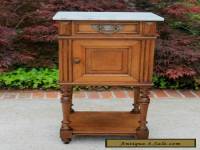 Antique French Henri II Oak 2-Tier Marble Top Side Cabinet End Table Nightstand