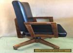 GUNLOCKE MID CENTURY Modern DANISH OFFICE ARM CHAIR Wood Faux Leather Vintage for Sale