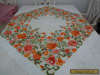 VINTAGE BARKCLOTH SQUARE TABLECLOTH>RETRO>1960's124 cms Square>GOOD COND